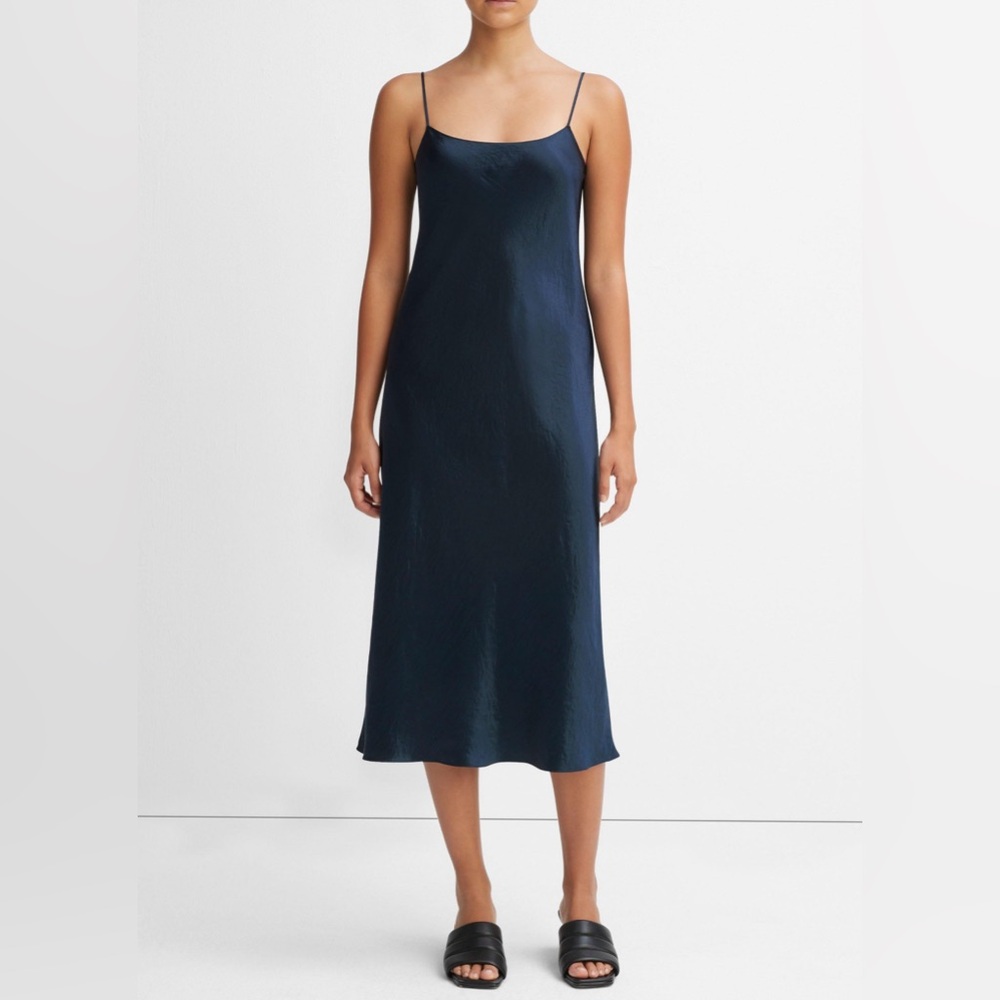 Vince Satin Slip Dress in coastal blue